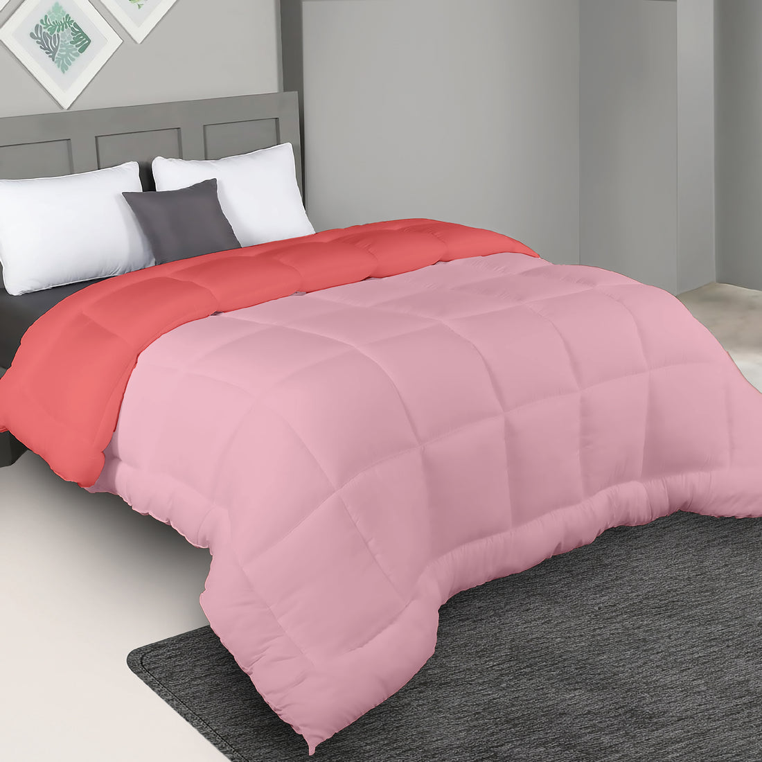 Plush Reversible Comforter Down Alternative, Crystal Rose + Candy Pink