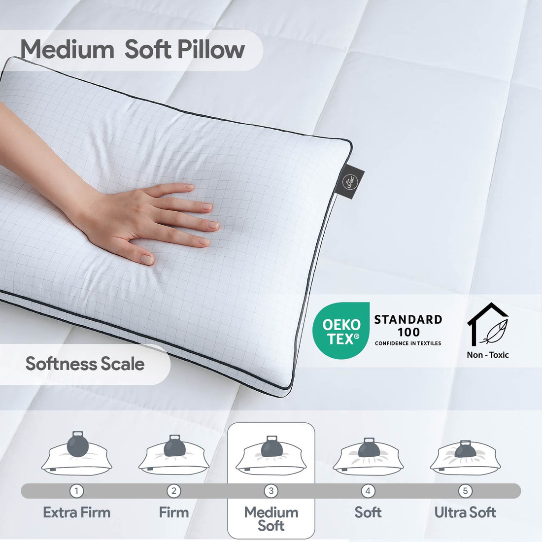 White Story Hybrid Anti Stress Foam Pillow , 17 X 27&quot;, White - Twin Pack