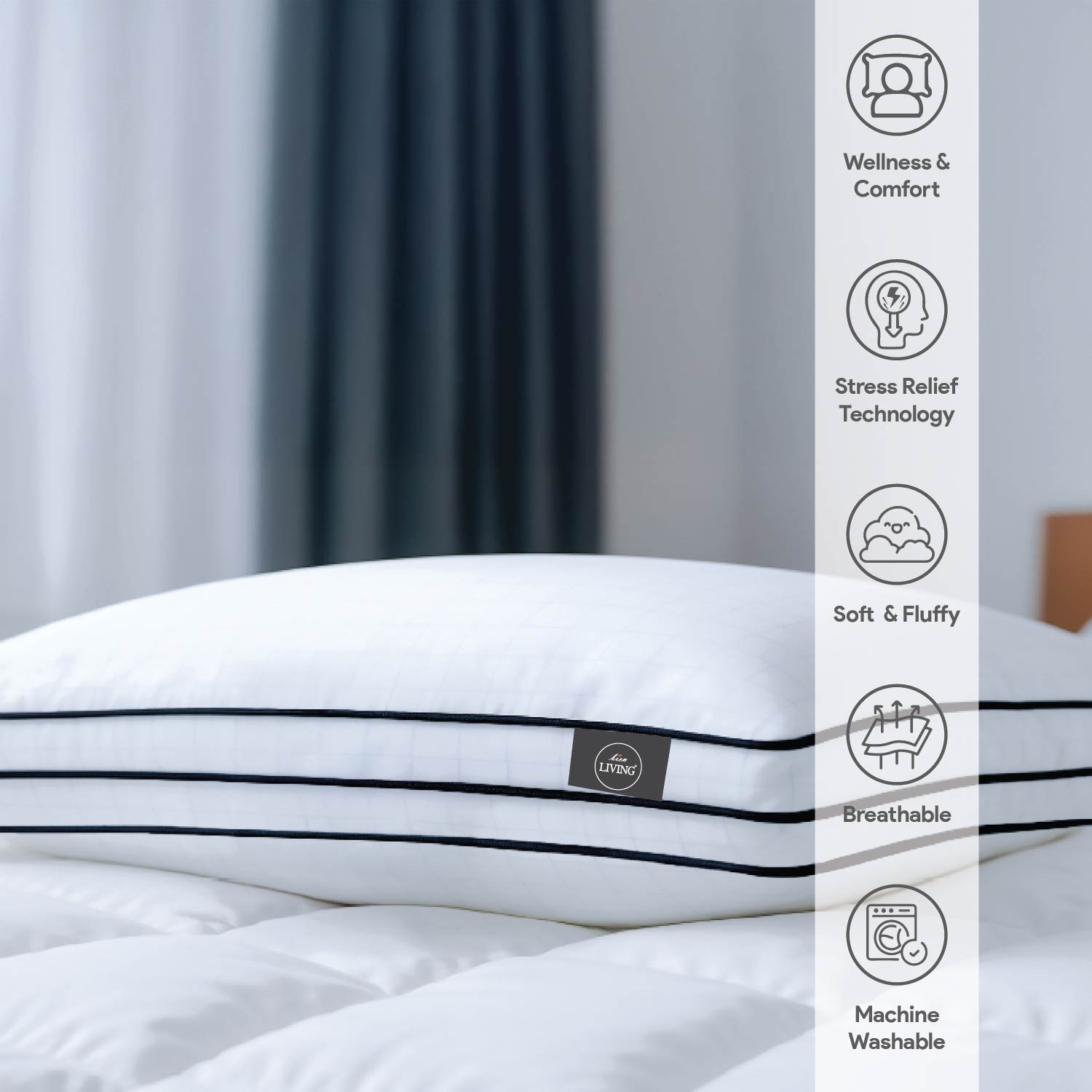 White Story Hybrid Anti Stress Foam Pillow , 17 X 27&quot;, White - Twin Pack