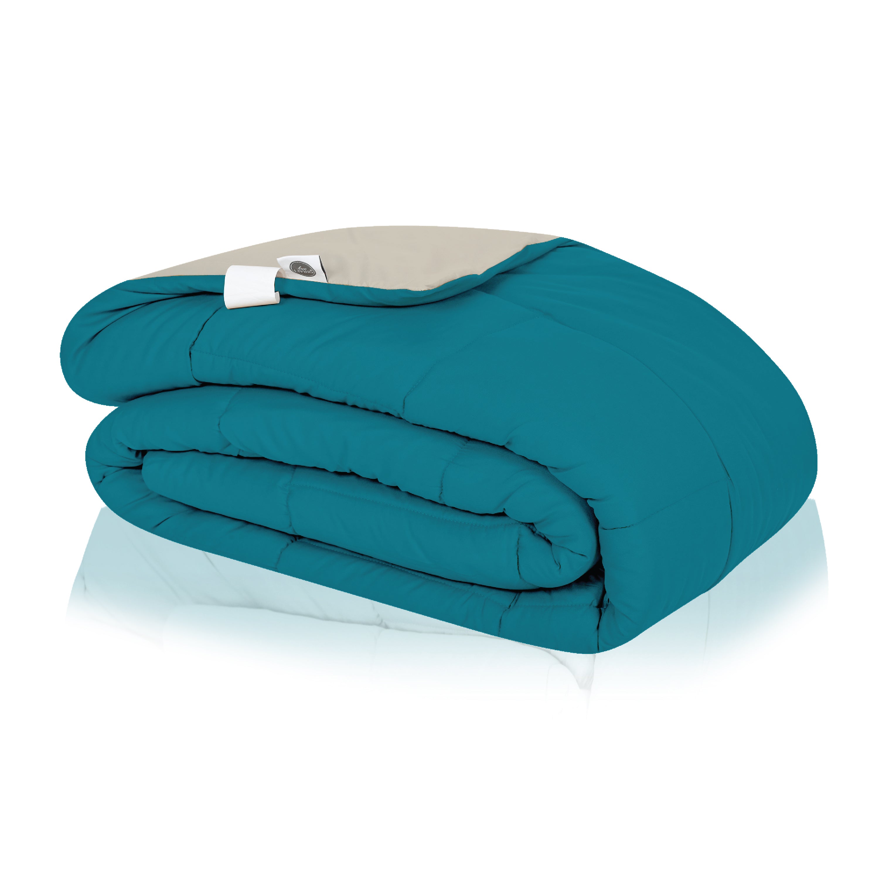 Plush Reversible Comforter Down Alternative, Ocean Blue + Egg Nog