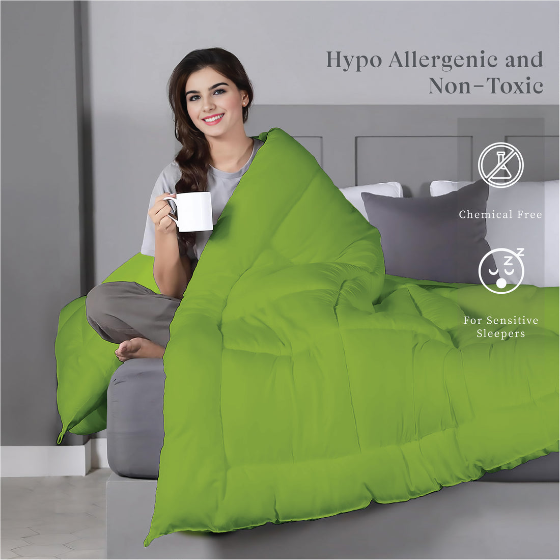 Plush Reversible Comforter Down Alternative, Ocean Blue + Olive Green