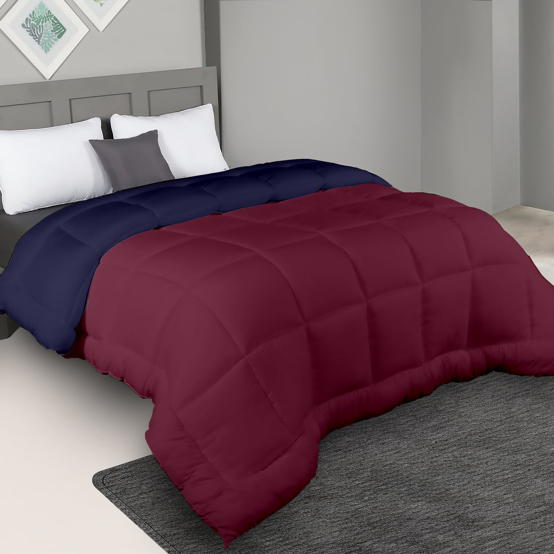 Plush Reversible Comforter Down Alternative, Red + Eclipse