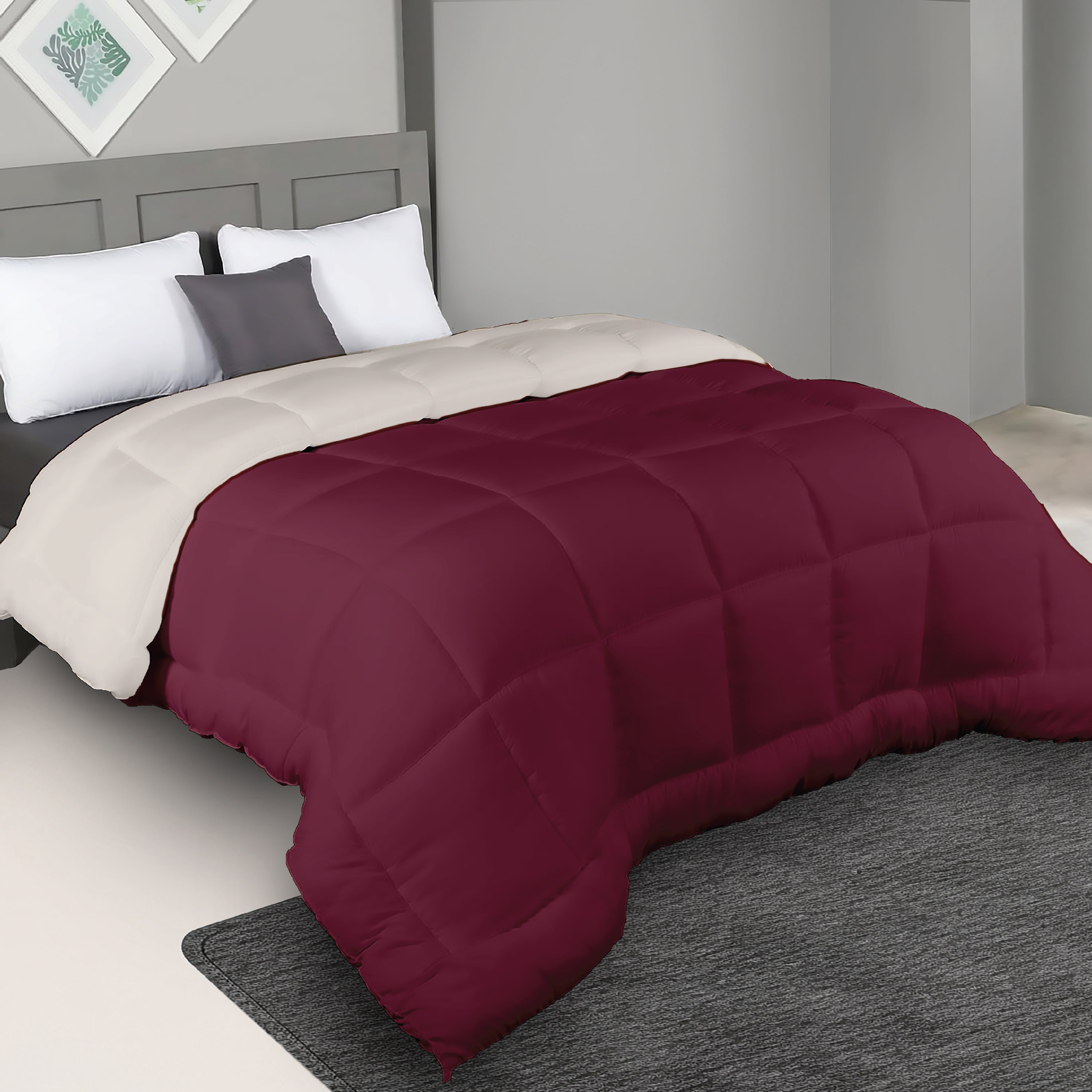 Plush Reversible Comforter Down Alternative, Rumba Red + Egg Nog