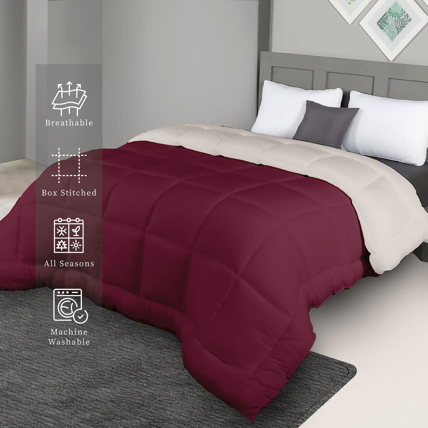 Plush Reversible Comforter Down Alternative, Rumba Red + Egg Nog