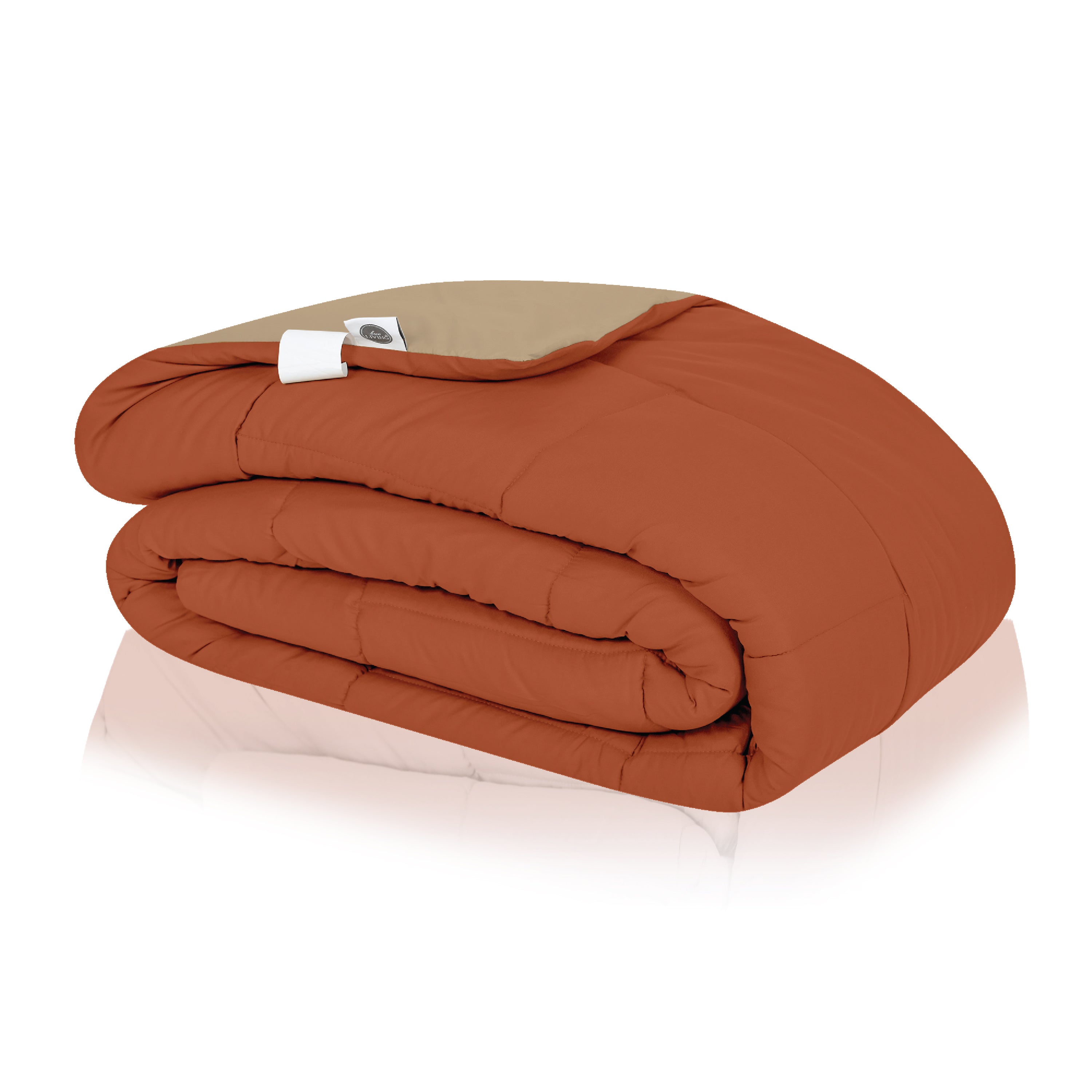 Plush Reversible Comforter Down Alternative, Rust + Sandy Beige