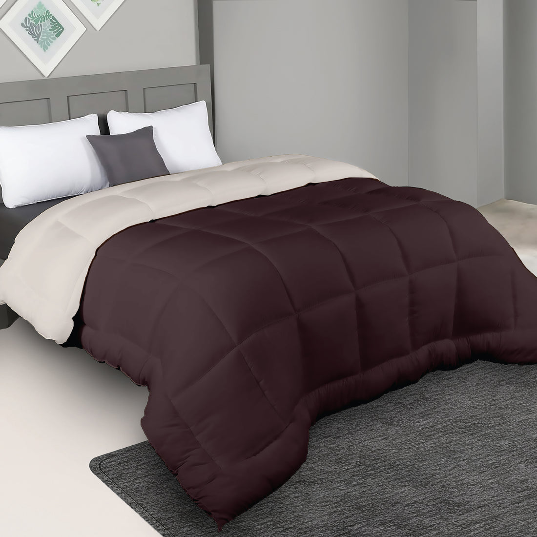 Plush Reversible Comforter Down Alternative, Shaved Chocolate + Egg Nog