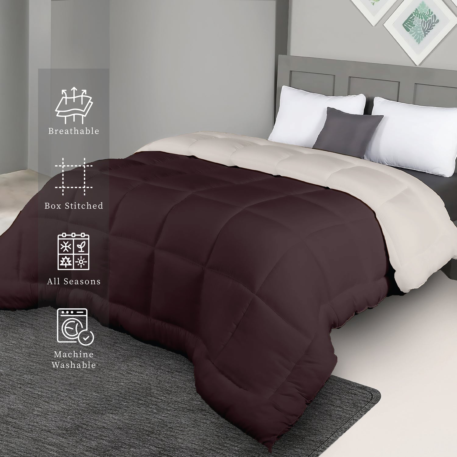 Plush Reversible Comforter Down Alternative, Shaved Chocolate + Egg Nog