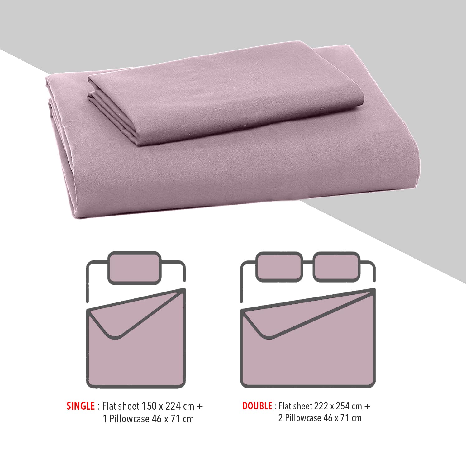 Bedsheet Single / Double Bed, Mid Lilac