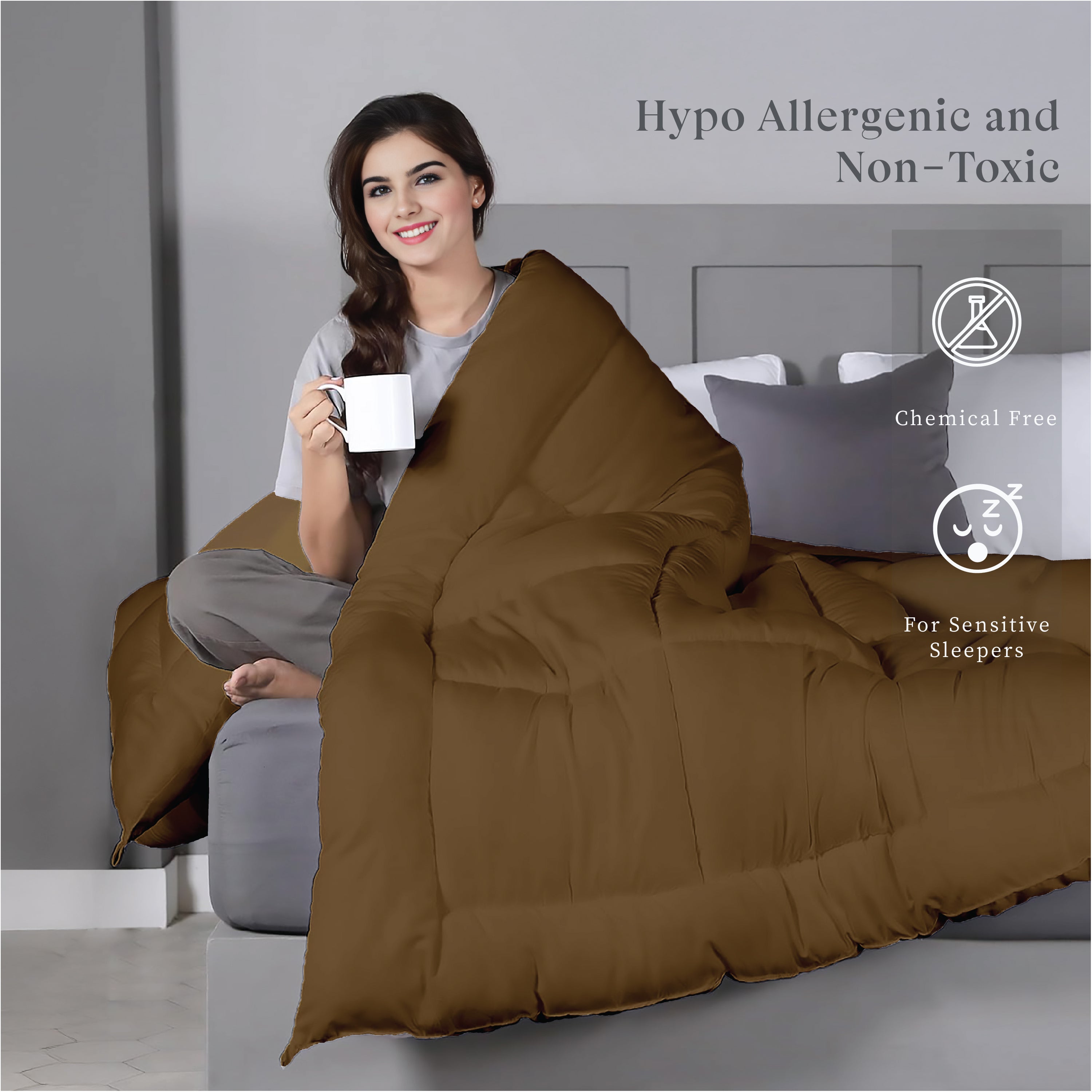 Plush Reversible Comforter Down Alternative, Tapenade + Egg Nog