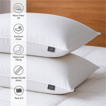 White Story Regency Check Pillow, White - Twin Pack