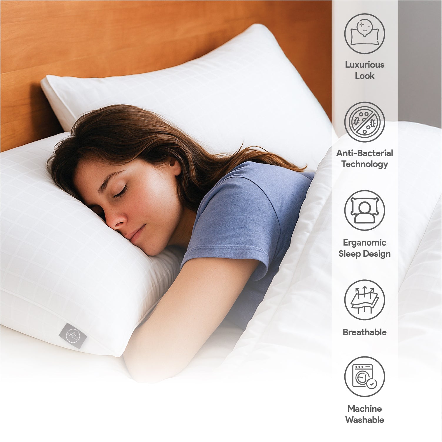 White Story Regency Check Pillow, White - Twin Pack