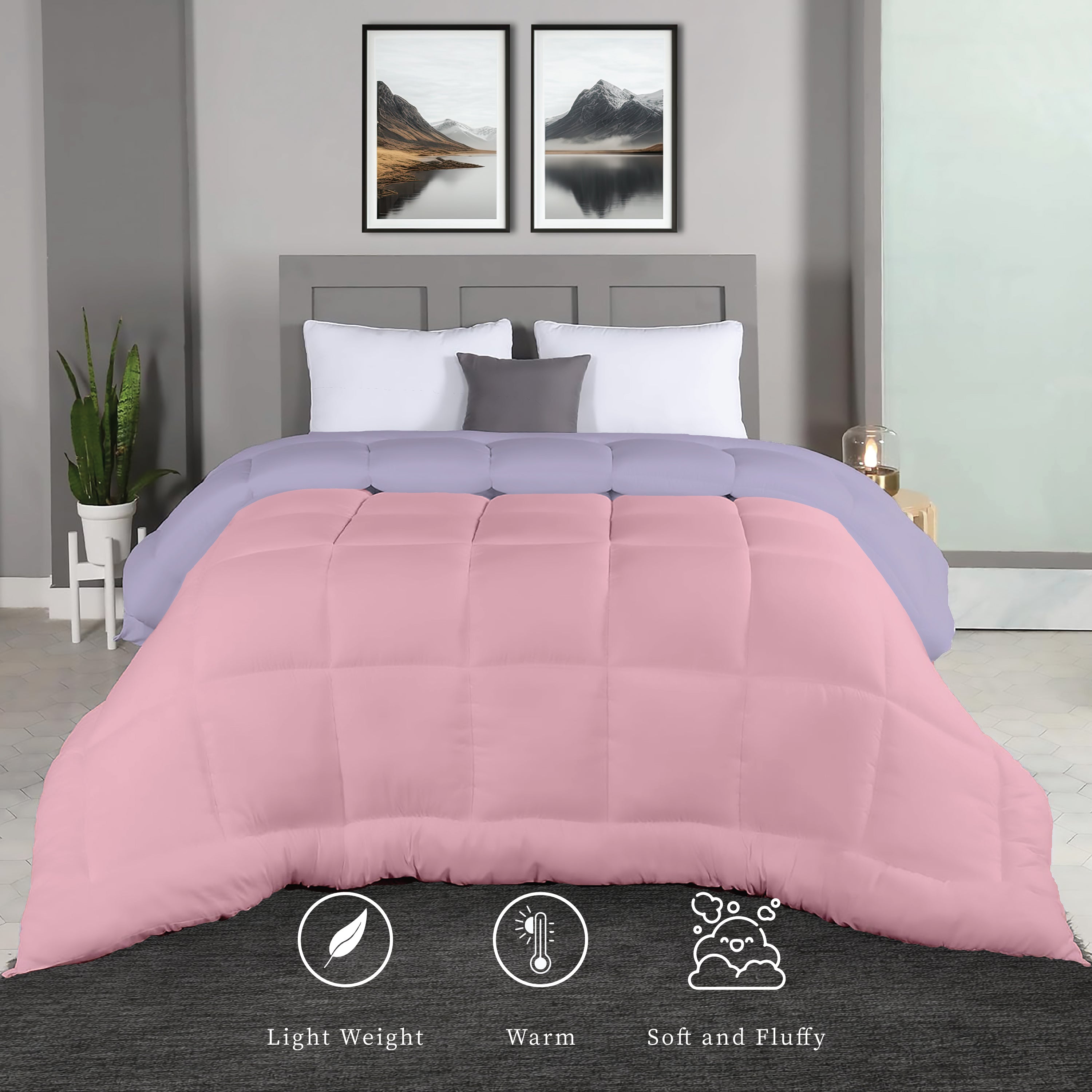 Plush Reversible Comforter Down Alternative, Wisteria + Crystal Rose