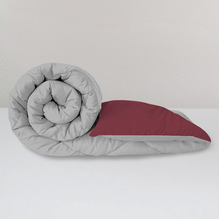 Reversible Comforter Single / Double Bed 110 GSM, Ash Grey + Rumba Red