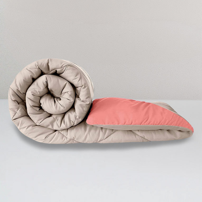 Reversible Comforter Single / Double Bed 110 GSM, Sandy Beige + Candy Pink