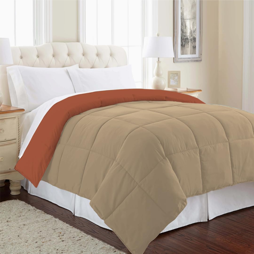Reversible Comforter Single / Double Bed 110 GSM, Rust + Sandy Beige