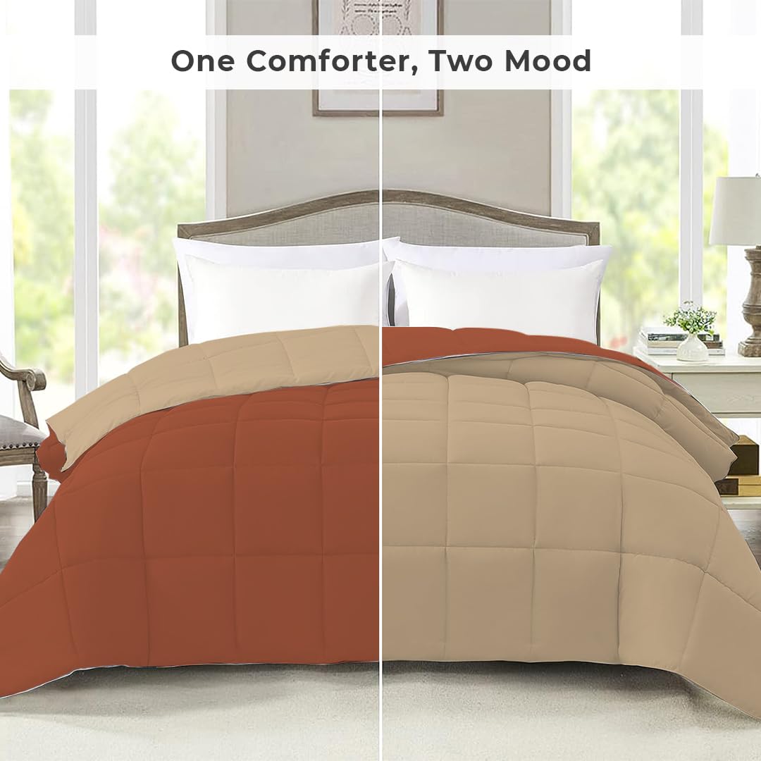 Reversible Comforter Single / Double Bed 110 GSM, Rust + Sandy Beige